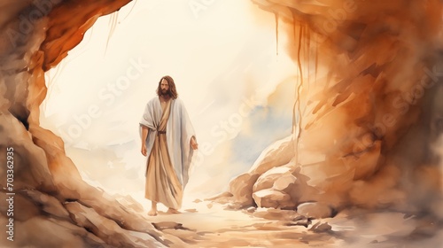 Christ is risen wallpaper. Jesus Christ in empty cave. Easter resurrection wallpaper photo