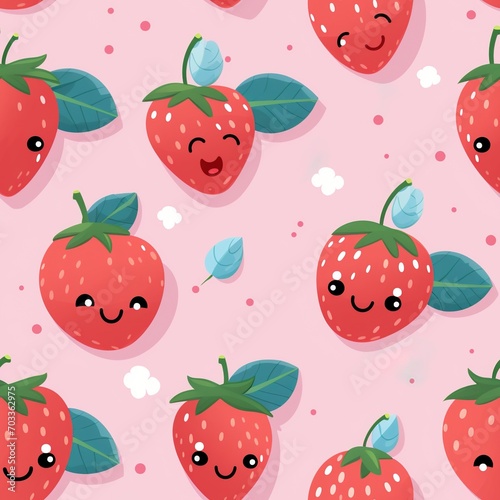 Cute cartoon strawberries seamless pattern