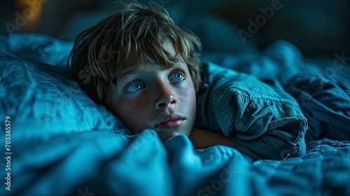 Little Boy Lying Bed Awake Night, Background HD For Designer