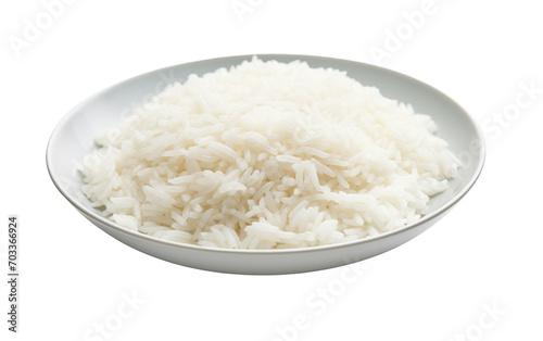 Genuine Photography Showcasing Cooked Rice in a Plate on a Clean White Surface Isolated on Transparent Background PNG.