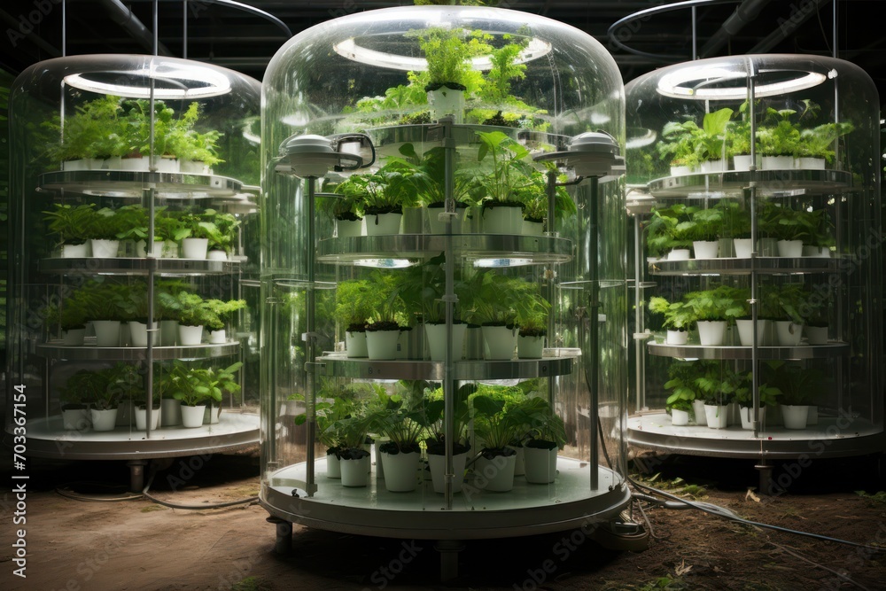 futuristic innovative plant greenery  farming in glass in greenhouse