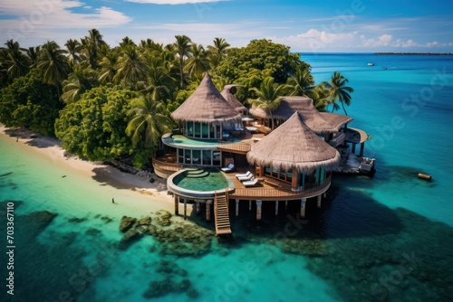 Valokuvatapetti Luxury hotel for vacation on honeymoon at tropical paradise island on beautiful sunny day