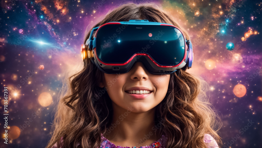Little smiling girl wearing virtual reality glasses Little smiling girl wearing virtual reality glasses