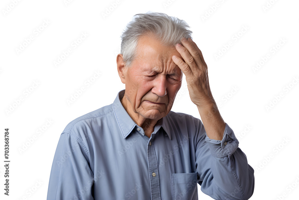 Portrait of a old man holds his head. Headache concept Portrait of a old man holds his head. Headache concept