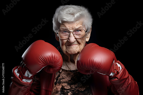 old woman wears boxing gloves © Kateryna Kordubailo