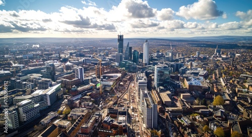 Birmingham Cityscape: Aerial View with HS2 Construction and Skyline Panorama