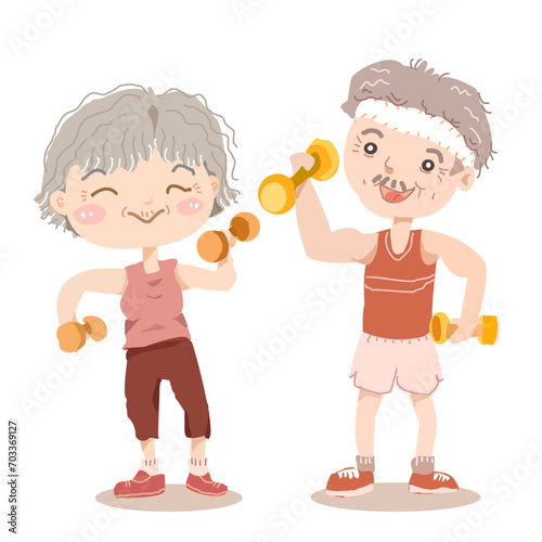 Senior Couple Joyfully Exercising Together EPS file vector isolated