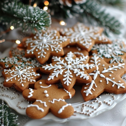 Beautifully Decorated Christmas Gingerbread Cookies on a Festive Table