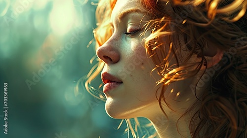 Romantic Young Lady Shiny Ginger Hair, Background HD For Designer