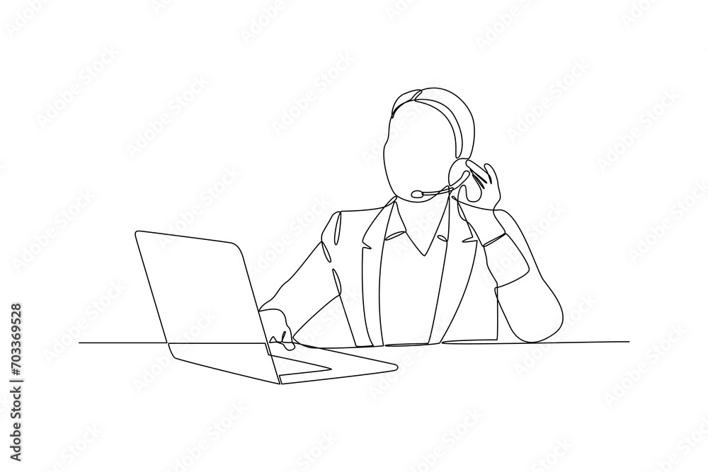 costumr servvice is constantly interacting with different consumers and resource with phone. Marketing Concept. Single line draw design vector graphic illustration. costumr servvice is constantly interacting with different consumers and resource with phone. Marketing Concept. Single line draw design vector graphic illustration.