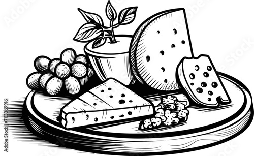 cheese making various types of cheese set of vector sketches on a white background. AI generated illustration.