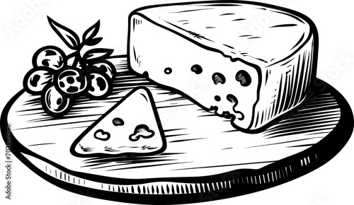Cheese Board, charcuterie, line drawing, sketch, serving platter. AI generated illustration