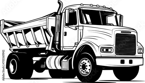 dump truck in black and white color vector images. AI generated illustration.