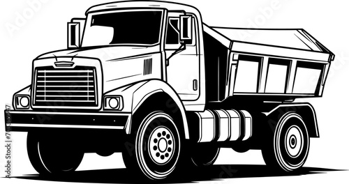 dump truck in black and white color vector images. AI generated illustration.