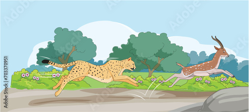 Canvas Print Cheetah chasing a deer illustration