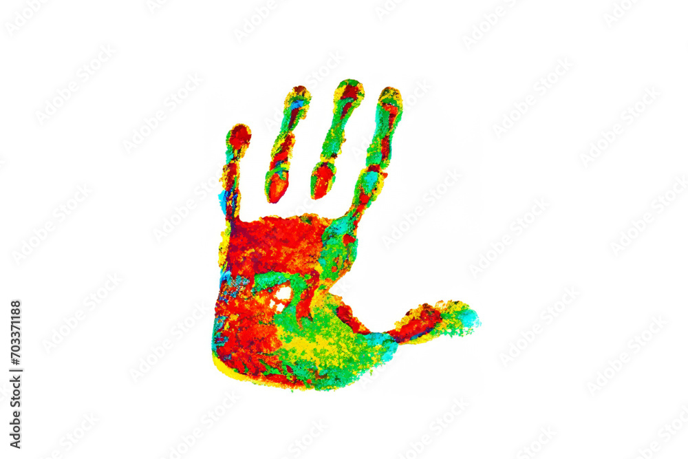 handprint. bright colored handprint with paint on a white background, creative concept handprint. bright colored handprint with paint on a white background, creative concept
