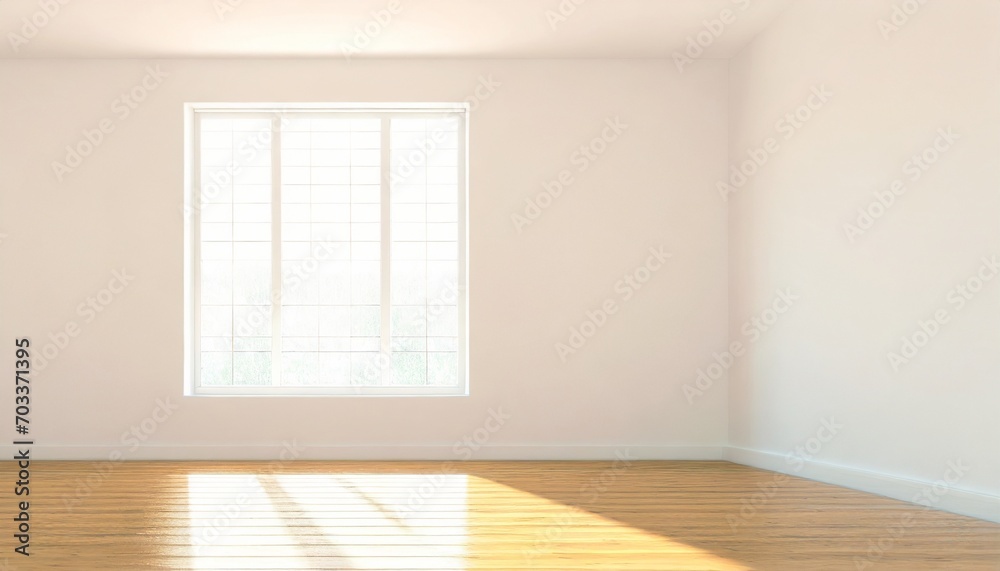 empty bright room with sunlight coming through window 3d rendering