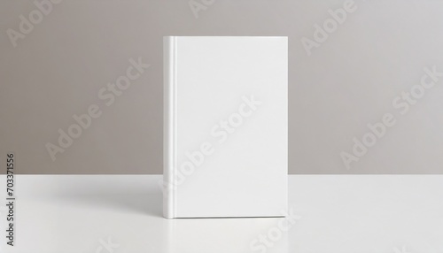 white book mockup front view with blank hard cover standing on white table 3d rendering photo