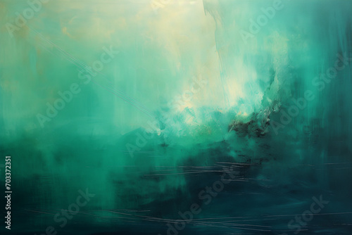 Abstract acrylic painting in emerald tone for background. Generative AI image. © pomiti