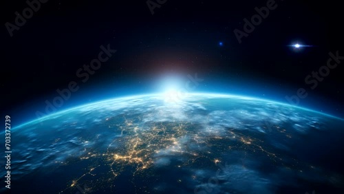 Earth view from space with falling stars video  looping animation background photo