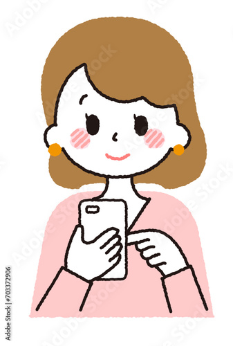 スマホを操作する女性のイラスト。