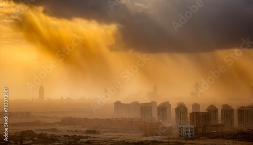 dramatic sandstorm over the modern city