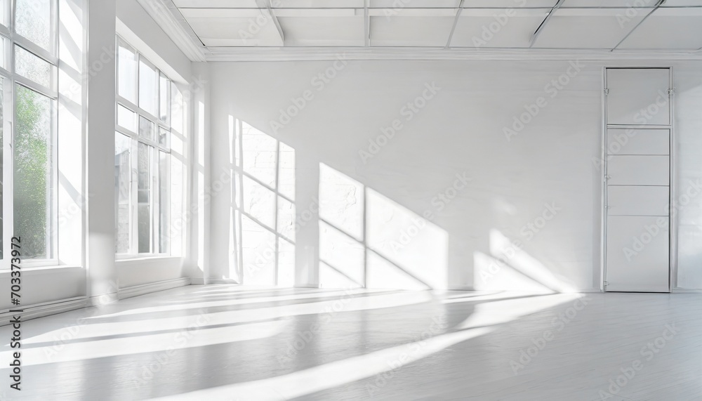 empty white interior room with large window and sun shadow modern architecture template background empty white interior room with large window and sun shadow modern architecture template background