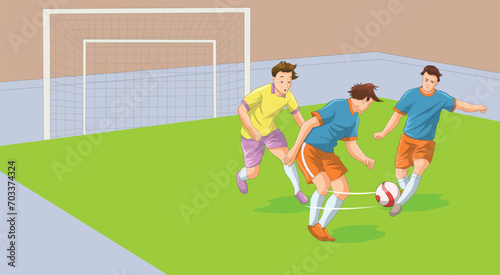 Football players playing football in the field