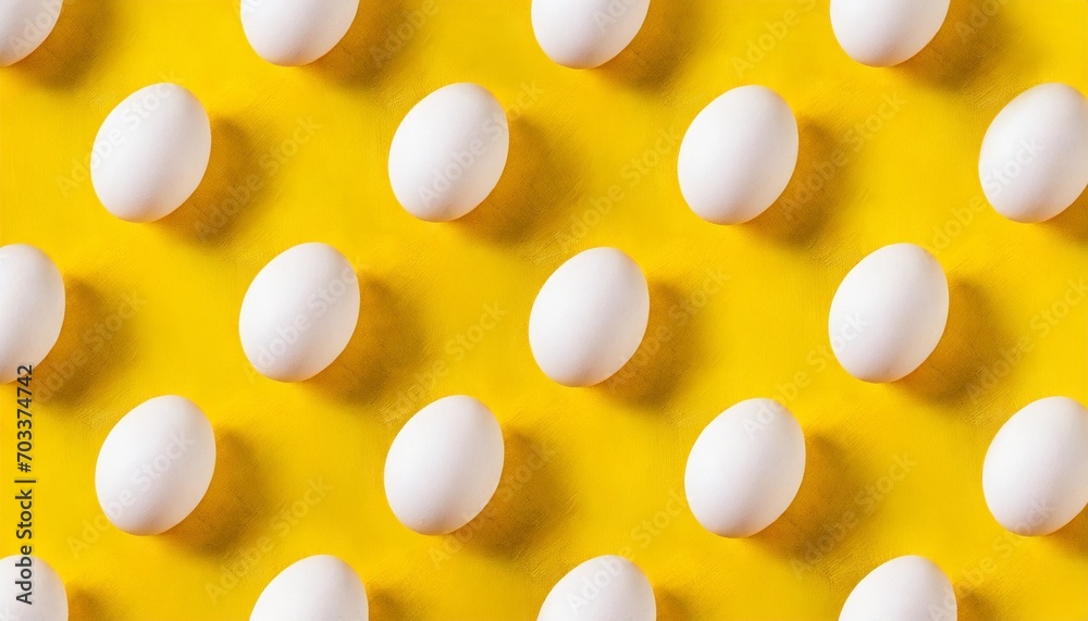 white eggs pattern on a yellow background full frame of white chicken eggs top view white eggs pattern on a yellow background full frame of white chicken eggs top view