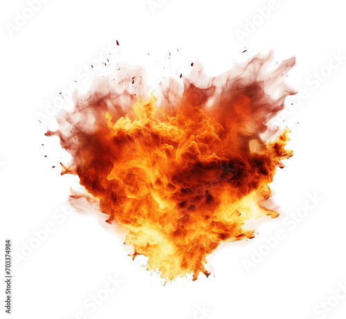 Explosive burst of fire and flames isolated on transparent background. PNG file, cut out