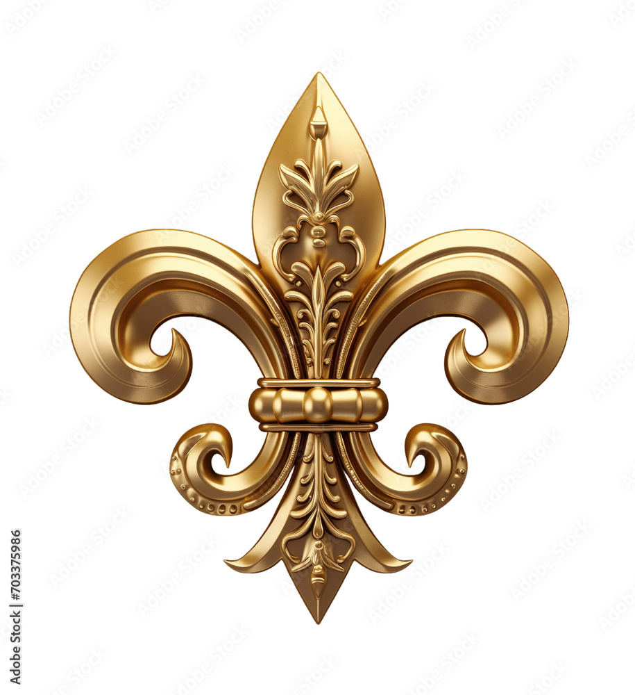 Golden fleur de lis motifs isolated on transparent background. PNG file, cut out - obrazy, fototapety, plakaty 
