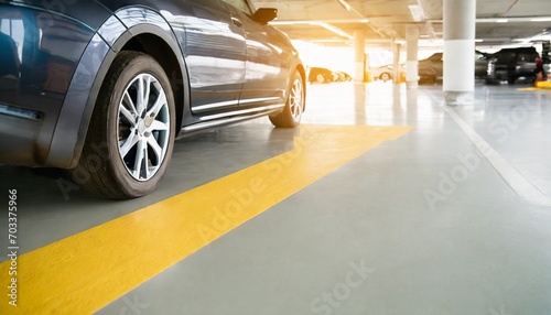 modern car in parking lot anti slip coating floor for safety car parked in the right position in modern building carpark area image with copy space for banner background