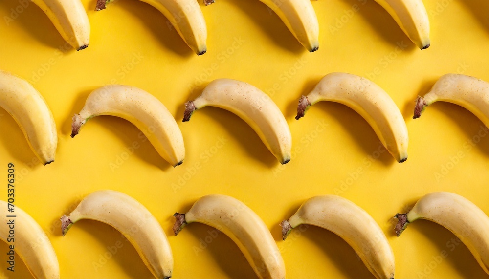 banana pattern on a yellow background exotic fruit repetition viewed from above top view