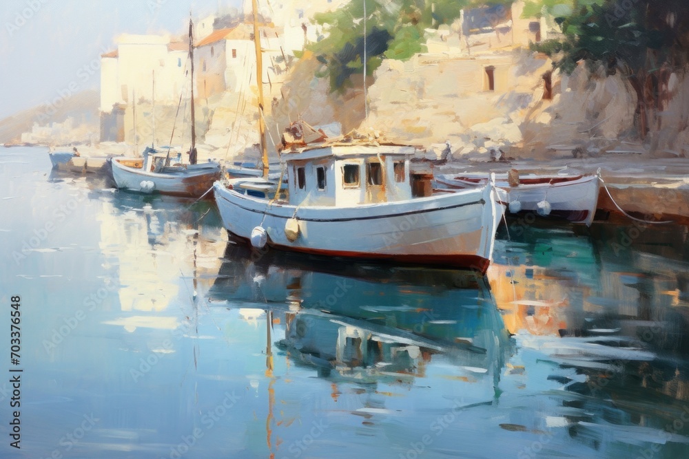 Fototapeta premium picture fishing boats in the harbor ,draw