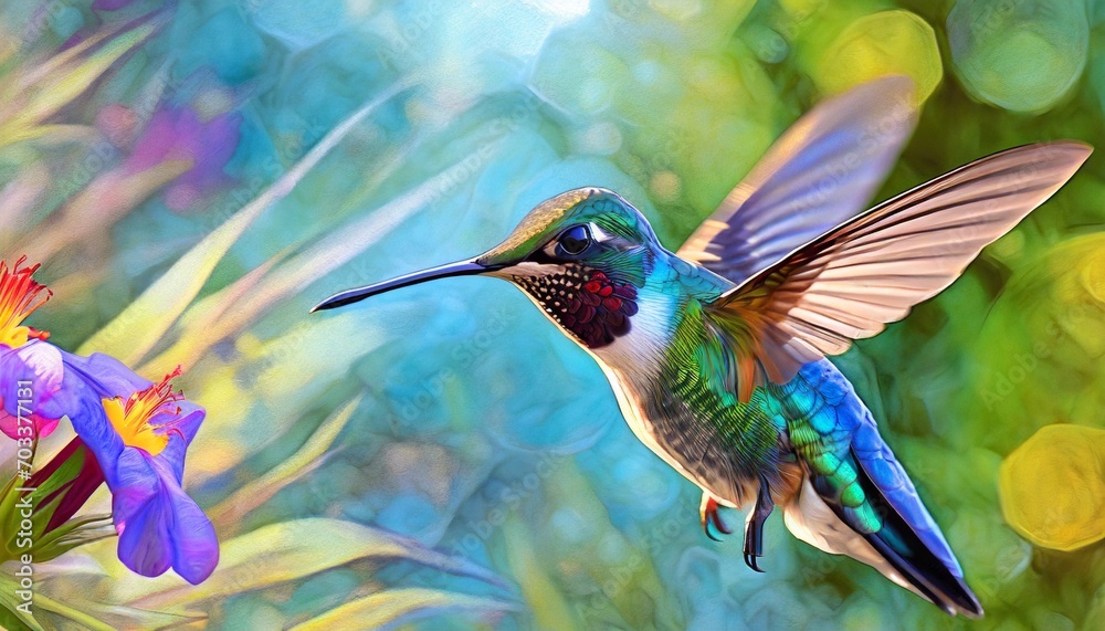 Fototapeta premium hummingbird fly detail illustration