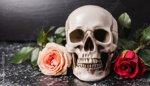 skull and roses on a black background ai