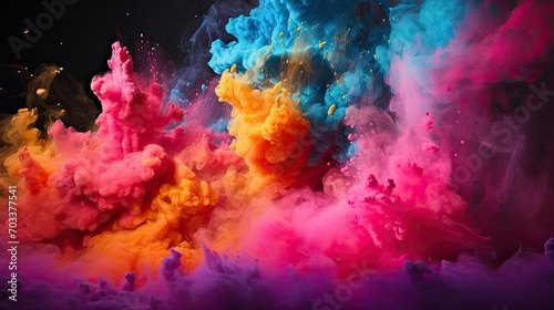 Colorful powder explosion. Multicolor dust explode. Paint Holi festival. Traditional indian festival of colors