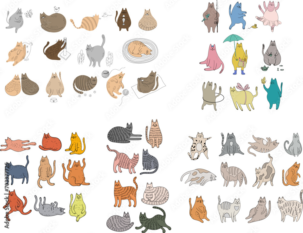 Set of hand drawn cats. Doodle illustration isolated on white background collection. Set of hand drawn cats. Doodle illustration isolated on white background collection.