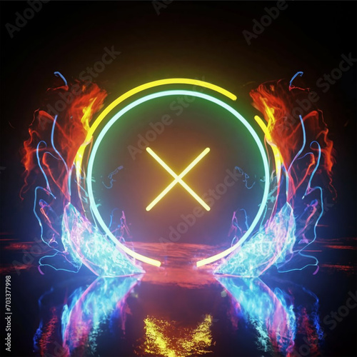 Neon light background with fire effect