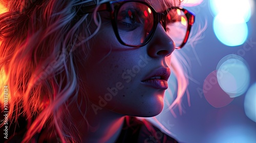 Young Beautiful Blonde Woman Black Glasses, Background HD For Designer