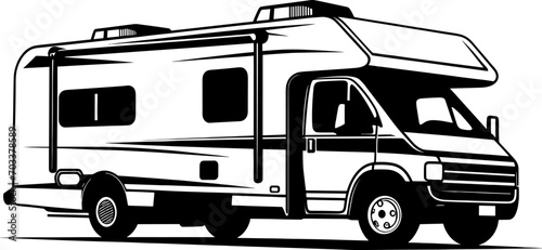 RV recreational vehicle silhouette. Camper van motorhome vector illustration. AI generated illustration.