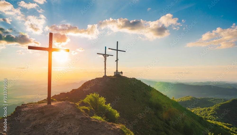 Obraz premium three crosses on the top of the mountain