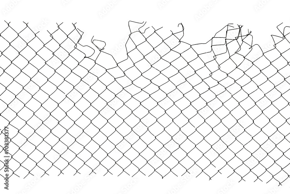 The texture of the metal mesh. Torn, destroyed, broken metal mesh on a white background The texture of the metal mesh. Torn, destroyed, broken metal mesh on a white background