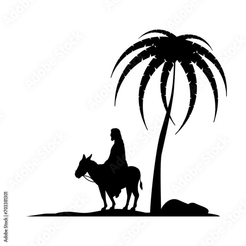 Jesus Christ rides on a donkey, the holiday of Christ's entry into Jerusalem, Palm Sunday.