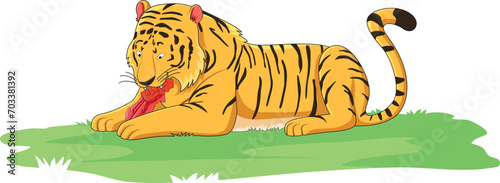 Tiger eating meat vector illustration