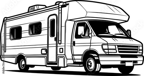 RV recreational vehicle silhouette. Camper van motorhome vector illustration. AI generated illustration.