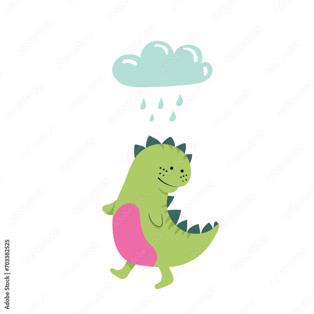 Fototapeta premium Green dinosaur and cloud. Green dinosaur. Vector illustration