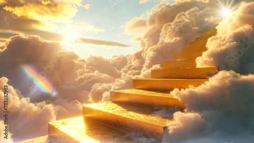 gold stairs step on cloud Seamless Looping 4 K Virtual Video Animation Background photo