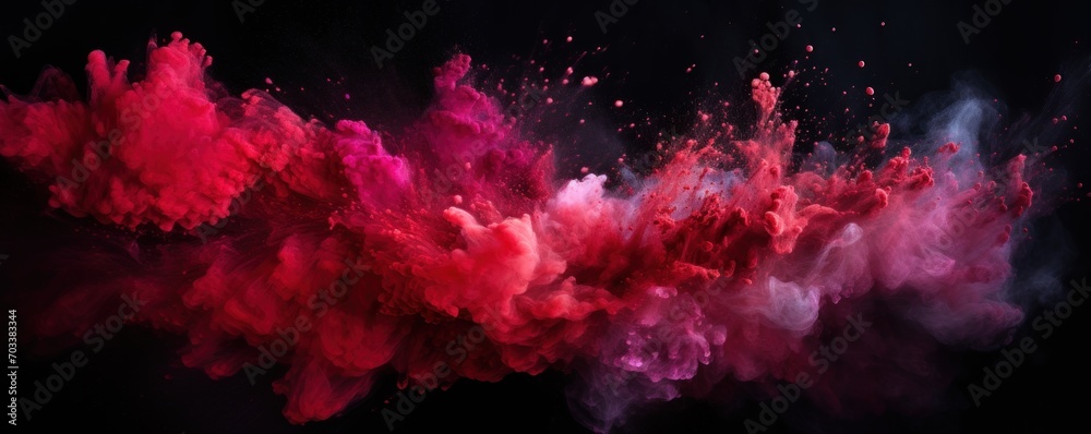Explosion of ruby colored powder on black background - obrazy, fototapety, plakaty 