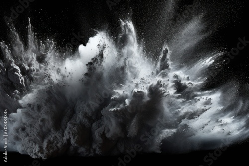 Explosion of silver colored powder on black background